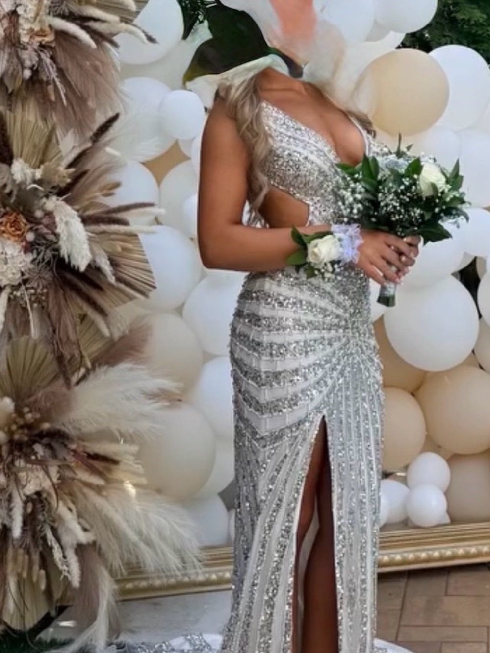 Portia and Scarlett Silver Beaded Open-Back Prom Gown Style : PS25453C - Picture 2 of 7